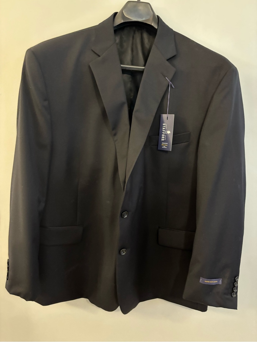 NWT Stafford 100% Wool Sport Coat Blazer Jacket Black Men’s 56 R Big/Tall